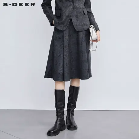 【sdeer奥莱】圣迪奥女装复古学院风格纹插袋A字长裙S223Z1170图片