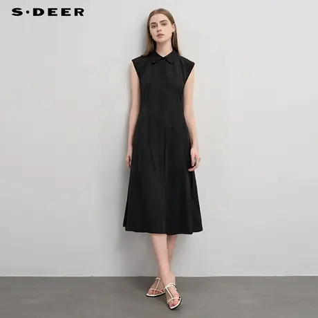 sdeer圣迪奥25年新品女装休闲翻领拼接宽松无袖连衣裙S252Z1220图片