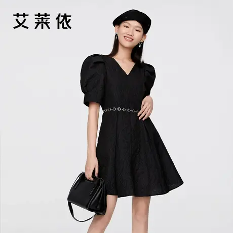 艾莱依商场同款连衣裙气泡袖收腰时尚设计感小众裙摆裙子夏季图片
