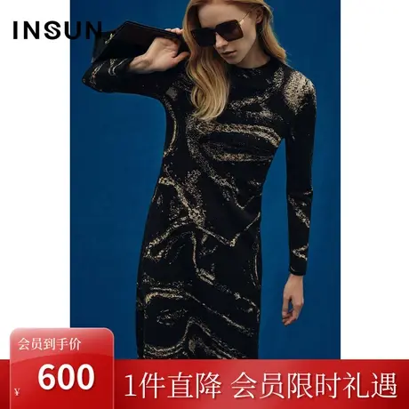 恩裳COVER冬季2022时尚吸晴亮纱抽象艺术感优雅气质连衣裙女图片