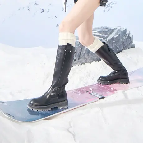 卓诗尼长筒靴女2023秋款小个子冬靴长靴厚底显瘦高靴子女潮骑士靴图片
