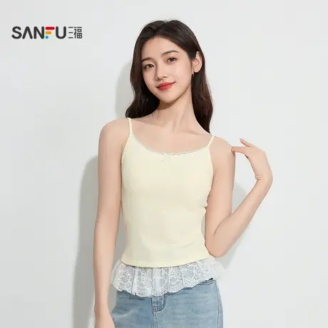 三福女秋季蕾丝带杯吊带背心 简约甜美外穿内搭舒适内衣503602图片