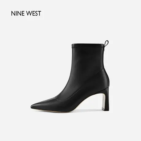 Nine West/玖熙弹力法式真皮裸靴秋冬新款尖头干练短靴瘦瘦靴子女图片
