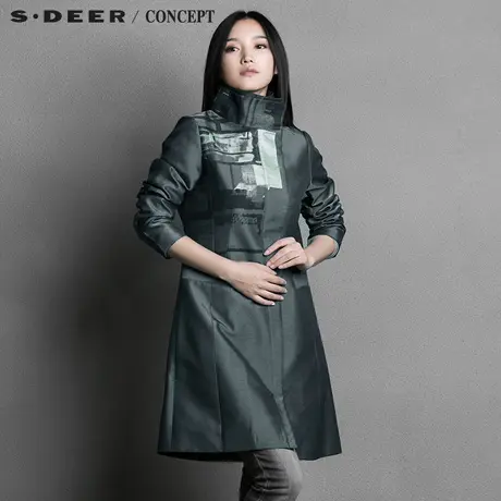 sdeer圣迪奥女装新款几何波普艺术立领风衣S15381871图片