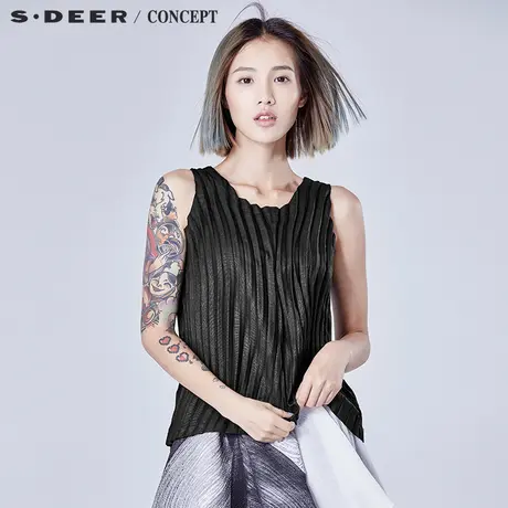 【新品】sdeer圣迪奥专柜正品肌理折痕挺括无袖上衣S16280642图片