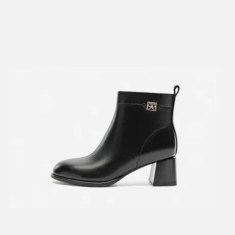 奥莱专供Nine West/玖熙2025年高跟时装靴女绒里圆头粗跟短靴通勤图片
