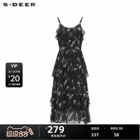 sdeer圣迪奥女装优雅印花收腰网纱吊带连衣裙S242Z1295图片