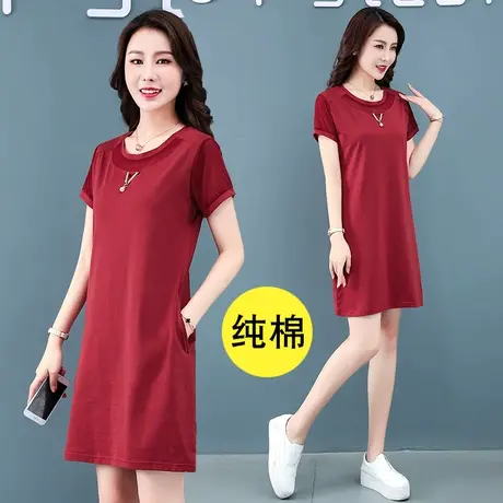妈妈休闲纯棉T恤裙女夏装裙子 女装2023新款潮中年连衣裙四十岁胖图片