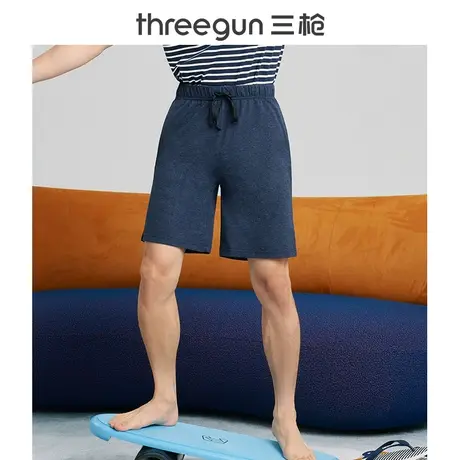 三枪沙滩裤男夏季薄款中腰五分休闲裤简约素色宽松弹力针织大短裤商品大图