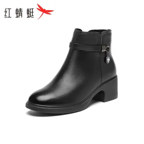红蜻蜓女鞋2025年冬季新款女士真皮时尚气质厚底百搭保暖加绒短靴图片