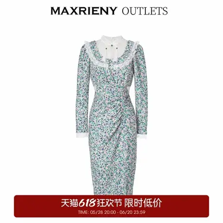 【奥莱】MAXRIENY新中式印花宫廷风长袖连衣裙图片