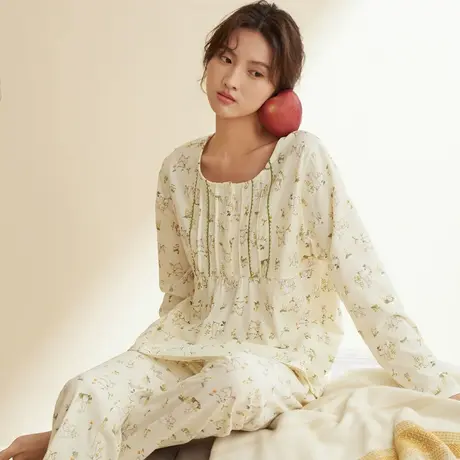 秋鹿纯棉可爱兔子睡衣女春秋季圆领长袖长裤早秋家居服套装可外穿图片