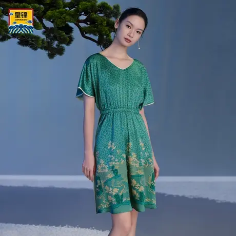 爱慕皇锦真丝印花女士收腰短袖睡裙女士睡衣家居服-窗影HJ21445图片