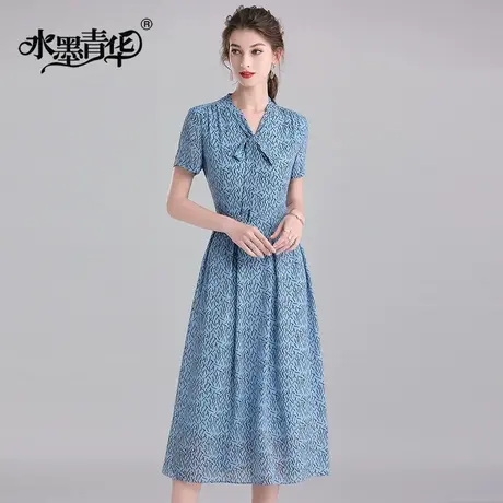 【1件7.9折】夏季新品简约显瘦雪纺裙柔软舒适大摆印花连衣裙图片