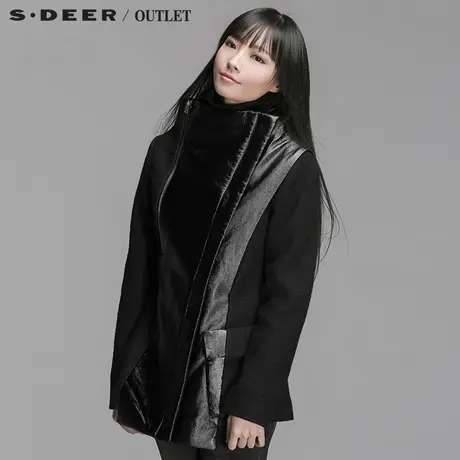 s.deer【聚】圣迪奥女装冬时尚光感拼接毛呢外套S14481727图片