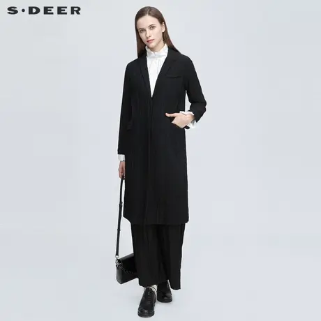 sdeer圣迪奥春装新款线条褶皱肌理戗驳领风衣外套女S18361861图片