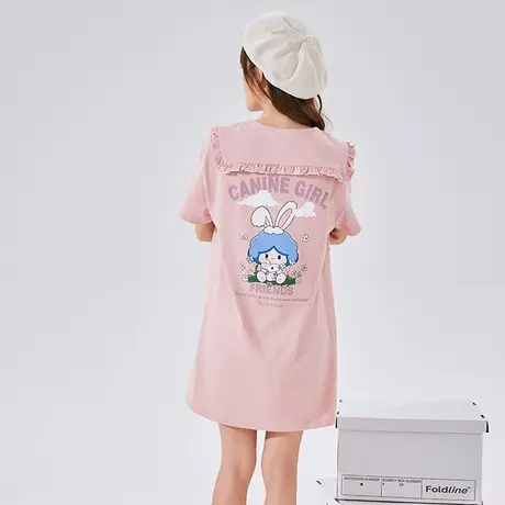 唐狮犬系女孩连衣裙夏装新款女海军领后背印花宽松设计T恤裙图片