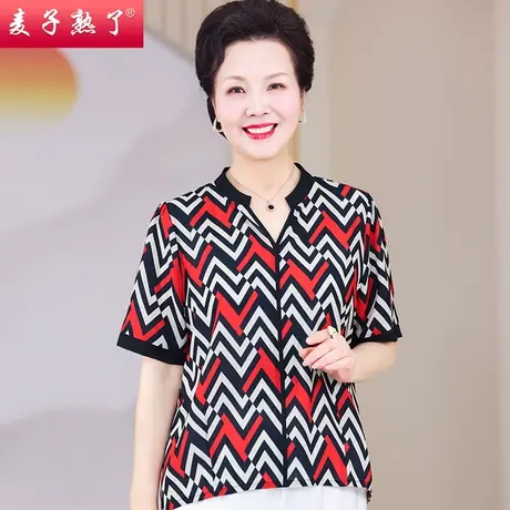 妈妈夏装新款T恤洋气夏雪纺小衫阔太太上衣服秋50岁中老年人女装商品大图