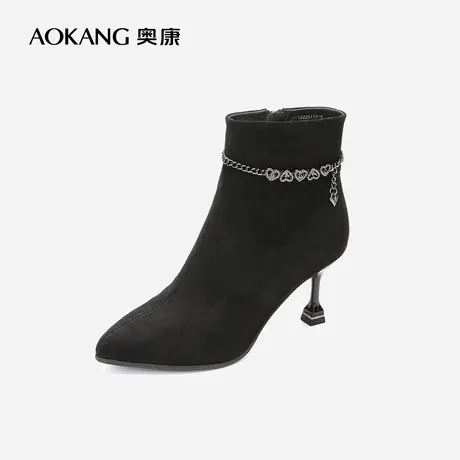 【门店发货】奥康女鞋 2022冬季新款时装靴气质尖头细跟加绒保暖图片