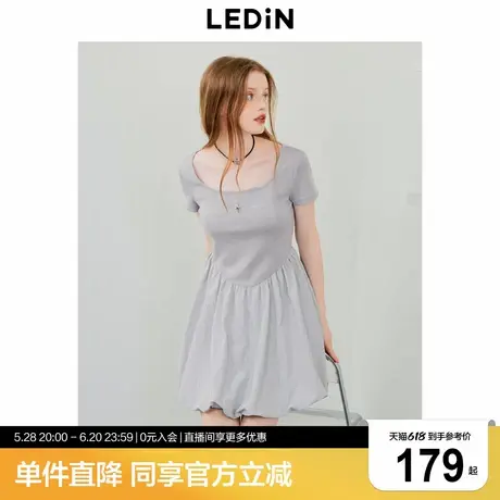 乐町方领花苞短袖裙年夏季新款针梭拼接短裙机能风凉感T恤短裙图片