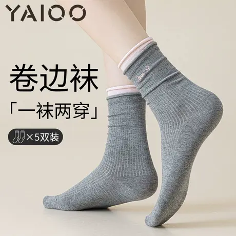 雅鹿袜子女款中筒袜棉夏季长袜女士秋冬款堆堆袜白色长筒袜子图片