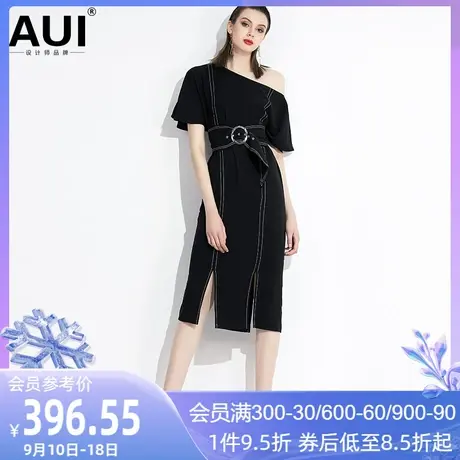 2023新款女装裙黑色气质女神范衣服一字肩斜肩露肩性感连衣裙女夏图片