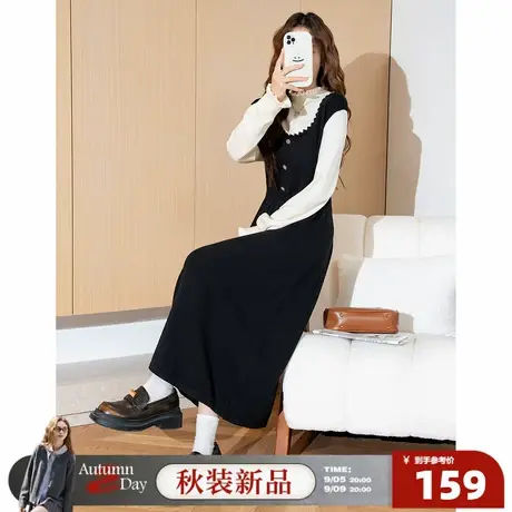 唐狮2025年秋冬款高端轻奢连衣裙女假两件优雅淑女背心长袖连衣裙图片