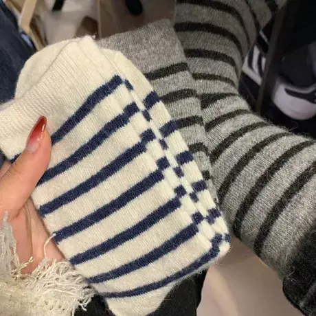 厚条纹袜子女厚厚的中筒条纹袜ins韩版梦中情袜日系百搭冬季保暖图片