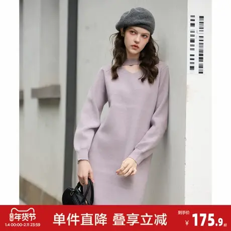 唐狮2026秋冬季女长袖连衣裙短裙红色毛衣裙温柔风气质小心机设计图片