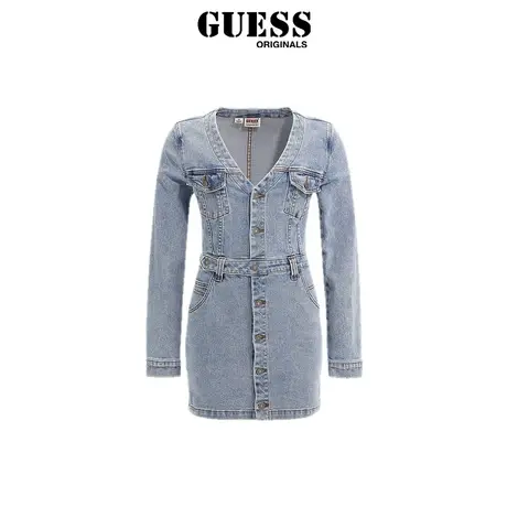 【38上新季】GUESS Originals 女V领束腰长袖牛仔连衣裙图片