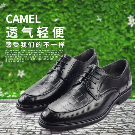 Camel/骆驼春夏新品牛皮时尚商务正装镂空舒适男士婚鞋A212256108图片