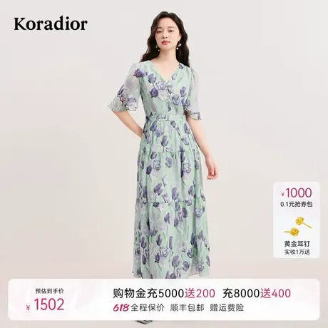 【度假风】koradior珂莱蒂尔2025年收腰茶歇连衣裙女V领中长裙图片