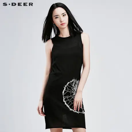sdeer圣迪奥女夏装清透酷感撞色抽象印花无袖针织连衣裙S16281201图片