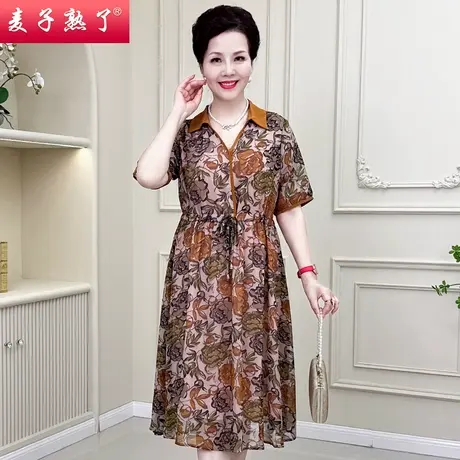 妈妈夏装连衣裙大码中年女洋气50岁中老年人夏季宽松裙子2022新款商品大图
