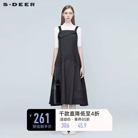 S·DEER圣迪奥女装不规则拼接胶印背带连衣裙S20381224图片
