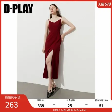 DPLAY2025年夏季新款红色连衣裙女复古流行镂空露背吊带裙子长裙图片