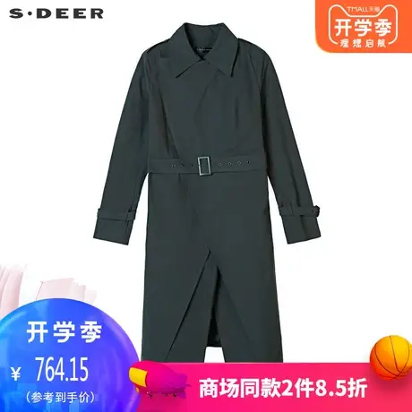 sdeer圣迪奥女装休闲简约翻领创意裁剪腰带收腰纯色风衣S193A1882图片