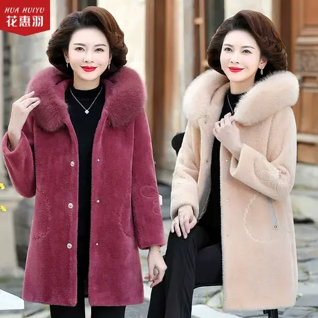 妈妈秋冬毛呢外套中年女冬装仿水貂绒上衣2021新款中老年呢子风衣商品大图