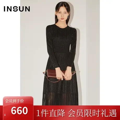 恩裳COVER冬季2022优雅闪葱效果时尚收腰显瘦显高A字连衣裙女图片