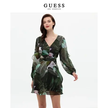 GUESS女士法式连衣裙V领印花可拆卸式中长裙-W3GK81WCWF2图片