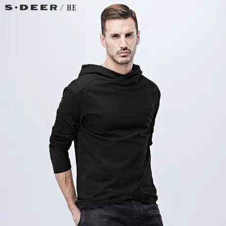 sdeerhe圣迪奥男装休闲个性潮酷纯黑舒适长袖连帽卫衣H15172276图片
