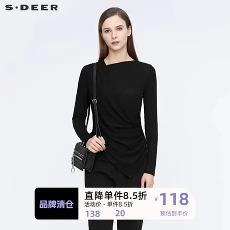 sdeer圣迪奥女装不规则领堆叠拼接不规则长袖T恤S21180217商品大图