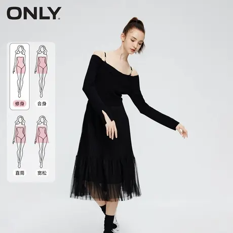 ONLY2023秋季新款时尚显瘦收腰荡领拼接针织连衣裙女|123346007图片