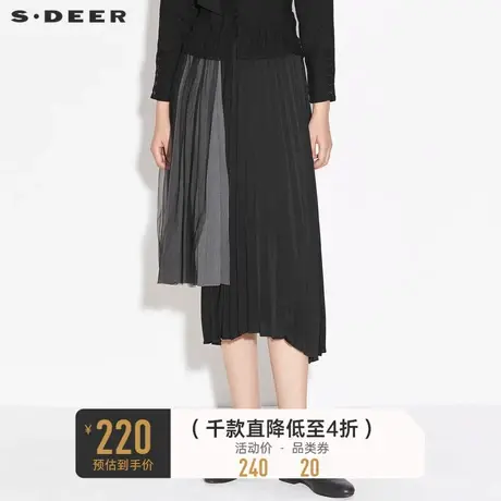 sdeer圣迪奥秋季文艺松紧网纱拼接不规则长裙女S21361109图片