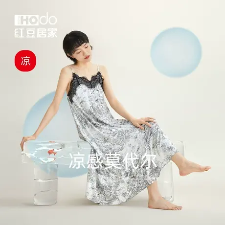 【凉感】红豆莫代尔吊带睡裙女夏季性感睡衣中国风冰丝夏天家居服图片