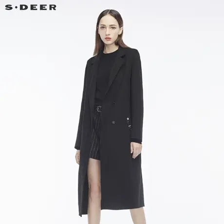 sdeer圣迪奥2018冬装新款刺绣长款修身羊毛毛呢大衣外套S18481890图片