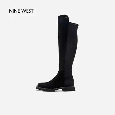 Nine West/玖熙羊反绒经典显瘦长筒靴冬新款弹力拼接骑士靴女图片