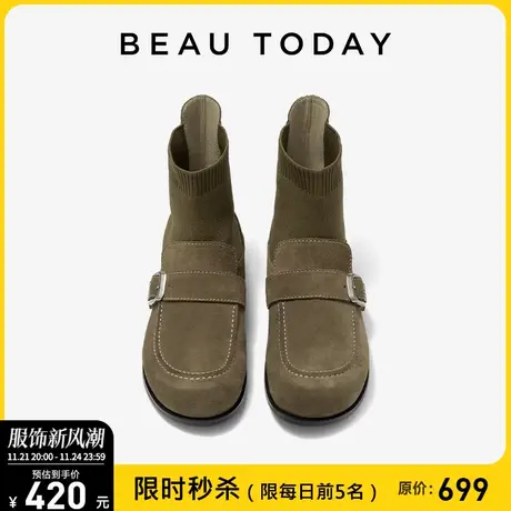 BeauToday瘦瘦靴短靴女法式小踝靴BT秋季新款小众短靴平底靴女鞋商品大图