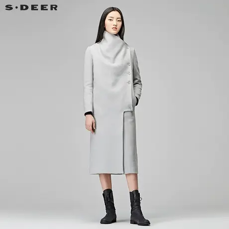 sdeer圣迪奥2018冬新款简约复古中长款直筒立领毛呢大衣S17481808图片