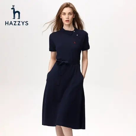 Hazzys哈吉斯斜领大摆POLO连衣裙女夏短袖休闲纯棉针织裙图片